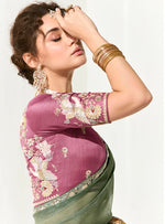 Thumbnail for Monjolika Fashion Tissue Embroidered Sequins Classic Saree in Dark Sea Green - Distacart
