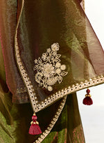 Thumbnail for Monjolika Fashion Tissue Embroidered Sequins Dark Olive Traditional Saree