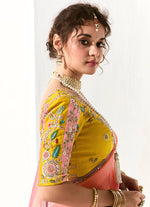 Thumbnail for Monjolika Fashion Tissue Organza Pink and Purple Embroidered Trendy Saree - Distacart