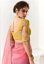 Thumbnail for Monjolika Fashion Tissue Organza Pink and Purple Embroidered Trendy Saree - Distacart