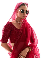 Thumbnail for Monjolika Fashion Embroidered Dark Red Tissue Organza Classic Saree