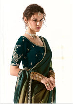 Thumbnail for Monjolika Fashion Embroidered Sequins Tissue Organza Contemporary Saree in Dark Teal - Distacart