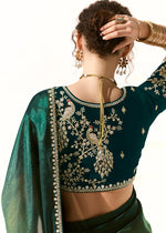 Thumbnail for Monjolika Fashion Embroidered Sequins Tissue Organza Contemporary Saree in Dark Teal - Distacart