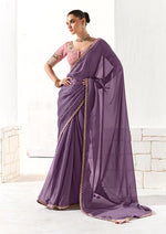 Thumbnail for Monjolika Fashion Tissue Embroidered Sequins Lilac Traditional Saree - Distacart