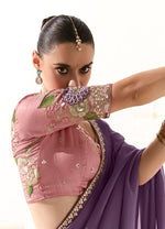 Thumbnail for Monjolika Fashion Tissue Embroidered Sequins Lilac Traditional Saree - Distacart