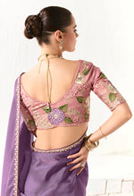 Thumbnail for Monjolika Fashion Tissue Embroidered Sequins Lilac Traditional Saree - Distacart