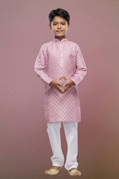 Raivat Ethnic Cotton Digital Print Kids Kurta Pajama In Onion Pink Colour - Distacart