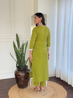 Thumbnail for The52 Chikankari Work with Pure Cotton Fabric Straight Kurta, Pant and Dupatta Set