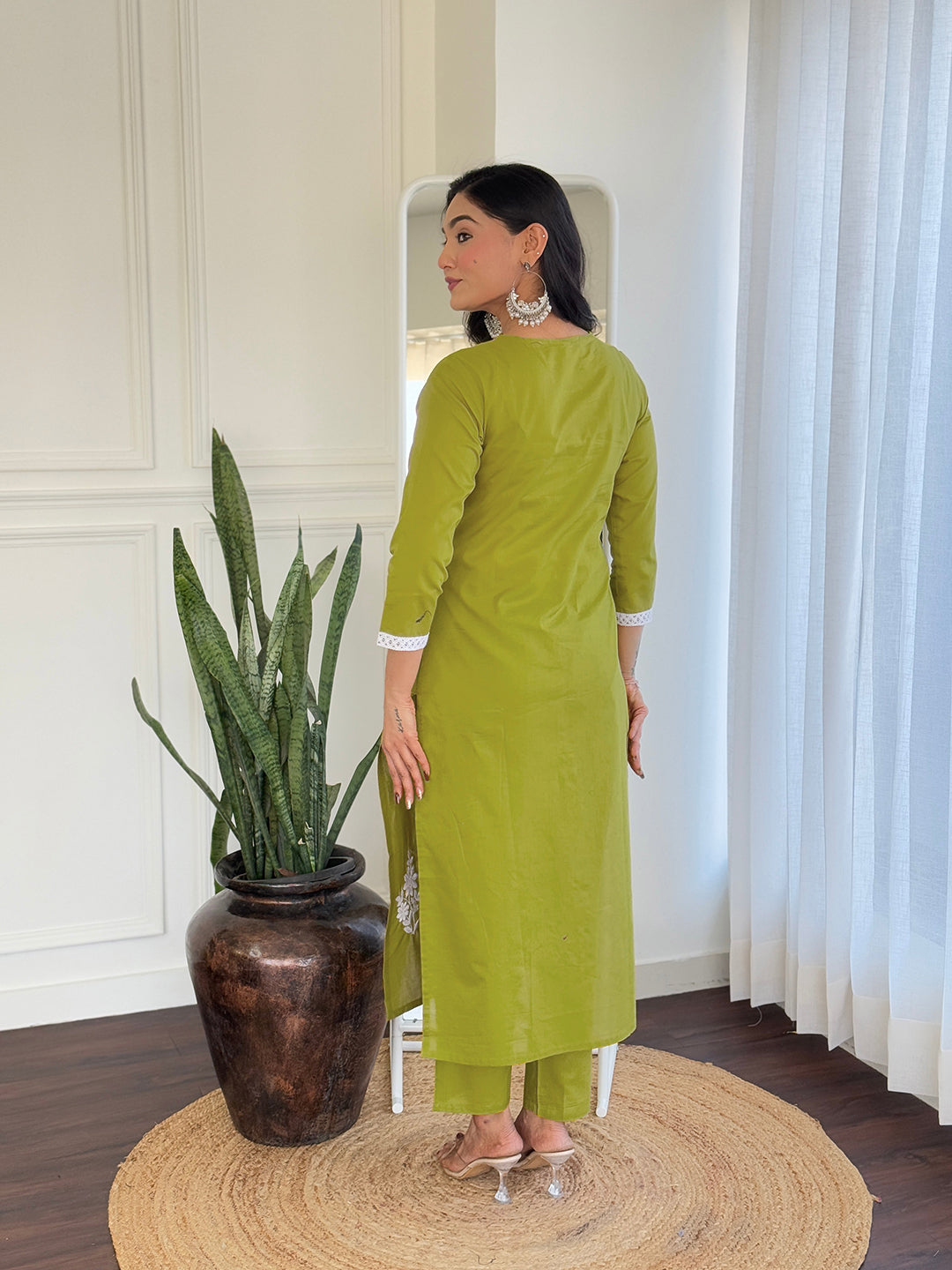 The52 Chikankari Work with Pure Cotton Fabric Straight Kurta, Pant and Dupatta Set