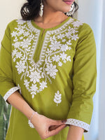 Thumbnail for The52 Chikankari Work with Pure Cotton Fabric Straight Kurta, Pant and Dupatta Set