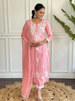 Thumbnail for The52 Chikankari Work with Pure Cotton Fabric Straight Kurta, Pant and Dupatta Set