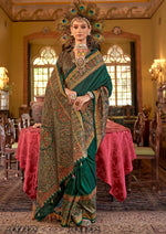 Thumbnail for Monjolika Fashion Silk Blend Dark Green Printed Contemporary Saree