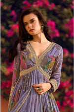 Thumbnail for Anaita Purple Heavy Chinon With Embroidery Stitched Gown - Distacart