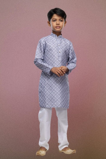 Raivat Ethnic Cotton Digital Print Kids Kurta Pajama In Grey Colour - Distacart
