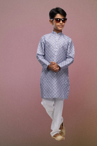 Raivat Ethnic Cotton Digital Print Kids Kurta Pajama In Grey Colour - Distacart