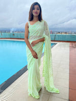 Thumbnail for Anouk Green Floral Embellished Sequinned Pure Georgette Saree - Distacart
