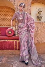 Thumbnail for Monjolika Fashion Pink Floral Print Silk Blend Saree