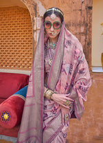 Thumbnail for Monjolika Fashion Pink Floral Print Silk Blend Saree