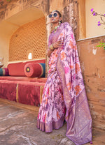 Thumbnail for Monjolika Fashion Pink Floral Print Silk Blend Saree