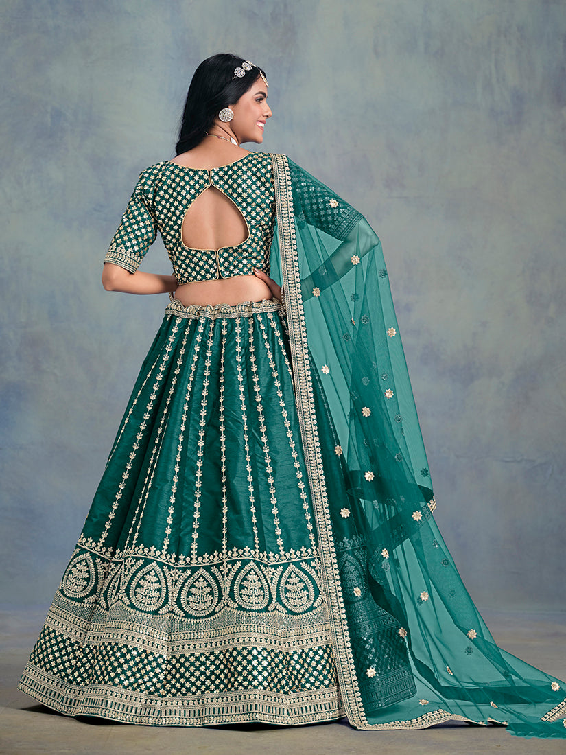 Monjolika Fashion Art Silk Embroidered Teal Designer Lehenga Choli