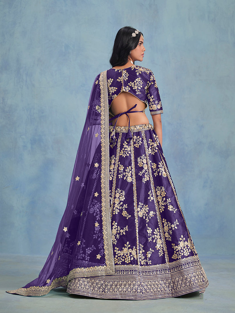 Monjolika Fashion Purple Art Silk Designer Wedding Lehenga Choli