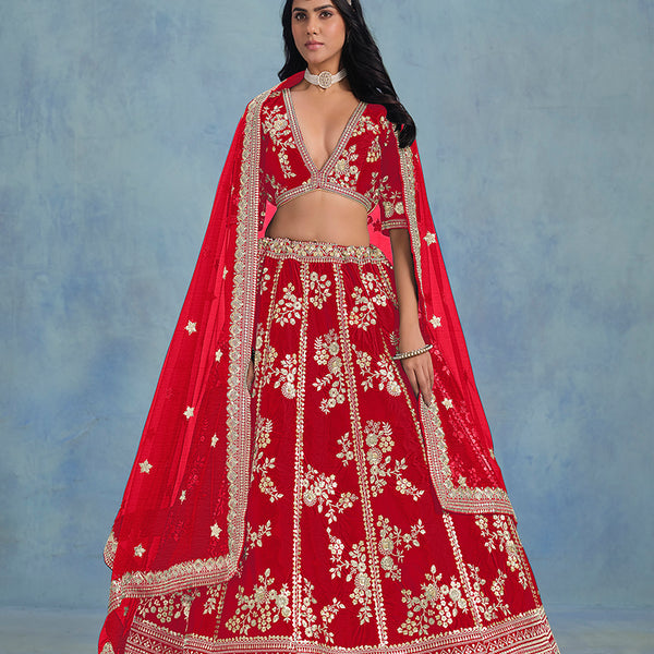 Monjolika Fashion Red Art Silk Designer Wedding Lehenga Choli - Distacart
