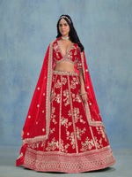 Thumbnail for Monjolika Fashion Red Art Silk Designer Wedding Lehenga Choli