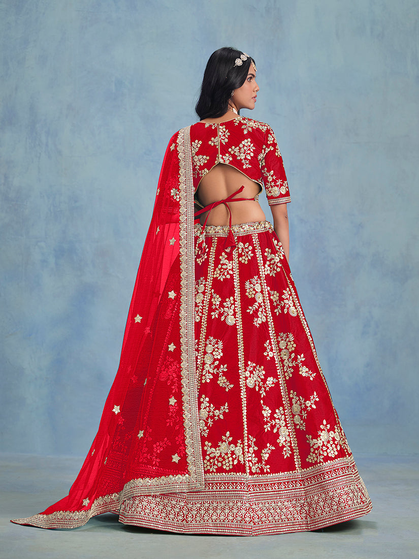 Monjolika Fashion Red Art Silk Designer Wedding Lehenga Choli
