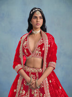 Thumbnail for Monjolika Fashion Red Art Silk Designer Wedding Lehenga Choli