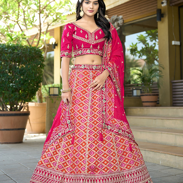 Monjolika Fashion Rani Pink Pure Viscose Jacquard Lehenga Choli Set - Distacart