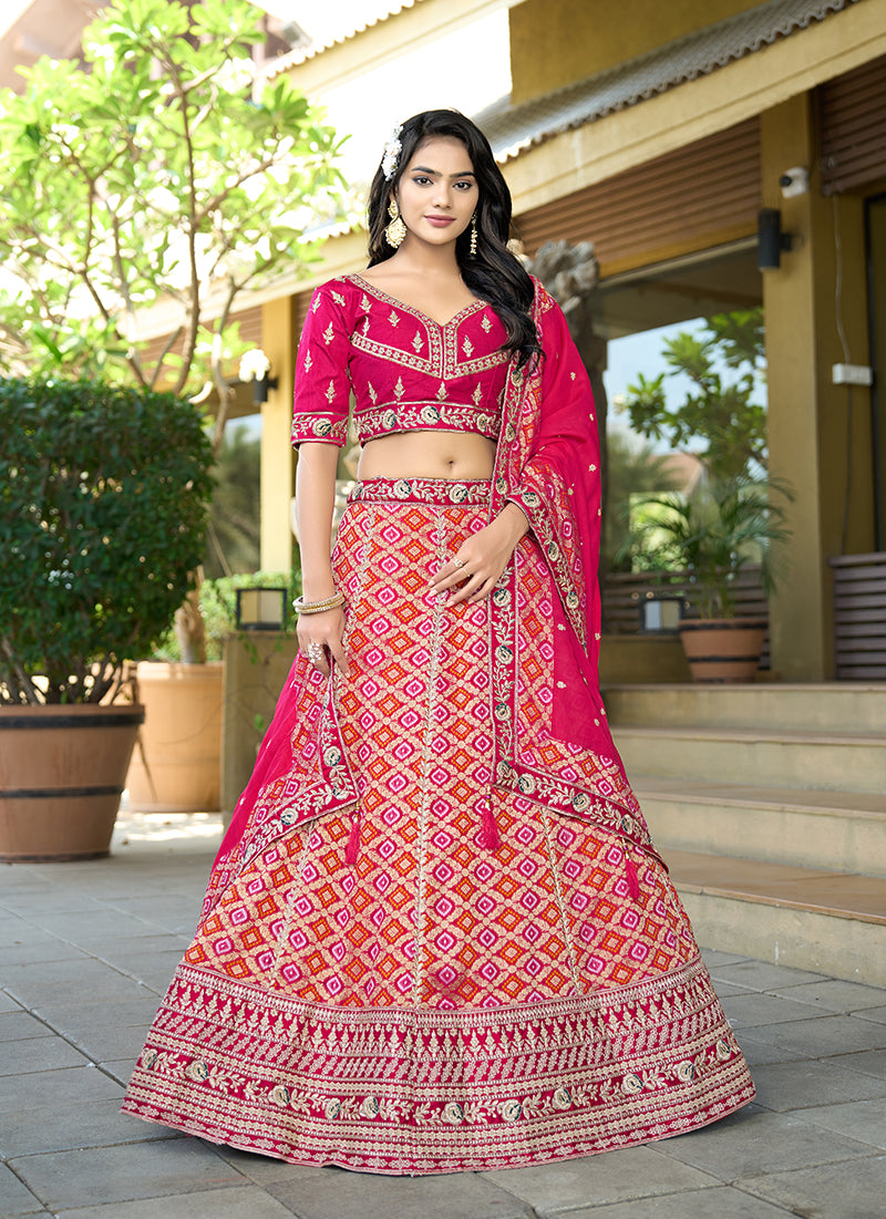 Monjolika Fashion Rani Pink Pure Viscose Jacquard Lehenga Choli Set - Distacart