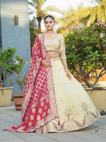 Thumbnail for Monjolika Fashion Embroidered Work Viscose Trendy Lehenga Choli in Cream for Festival