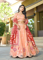 Thumbnail for Monjolika Fashion Embroidered Work Viscose Trendy Lehenga Choli in Peach for Festival
