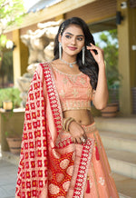 Thumbnail for Monjolika Fashion Embroidered Work Viscose Trendy Lehenga Choli in Peach for Festival