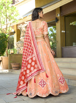 Thumbnail for Monjolika Fashion Embroidered Work Viscose Trendy Lehenga Choli in Peach for Festival