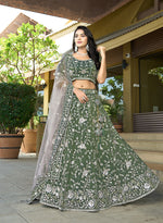 Thumbnail for Monjolika Fashion Green Embroidered Lehenga Choli In Tissue