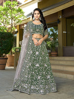 Thumbnail for Monjolika Fashion Green Embroidered Lehenga Choli In Tissue