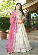 Thumbnail for Monjolika Fashion Off White Embroidered Jacquard Lehenga Choli