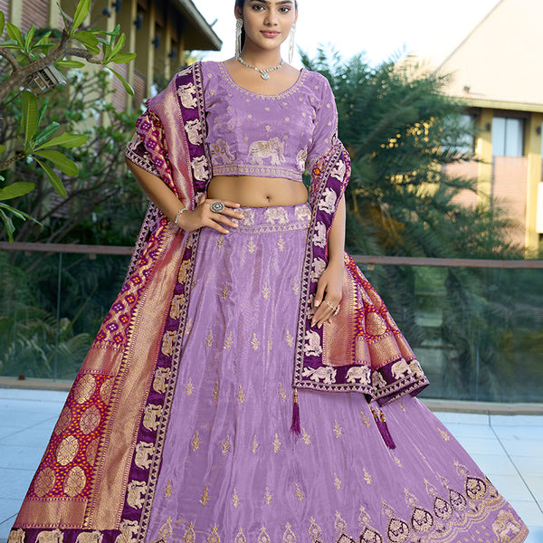 Monjolika Fashion Lavender Embroidered Viscose Lehenga Choli - Distacart