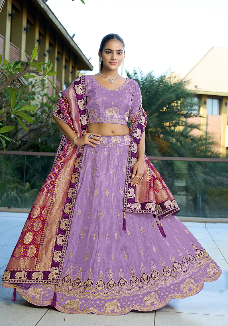 Monjolika Fashion Lavender Embroidered Viscose Lehenga Choli - Distacart