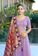 Thumbnail for Monjolika Fashion Lavender Embroidered Viscose Lehenga Choli
