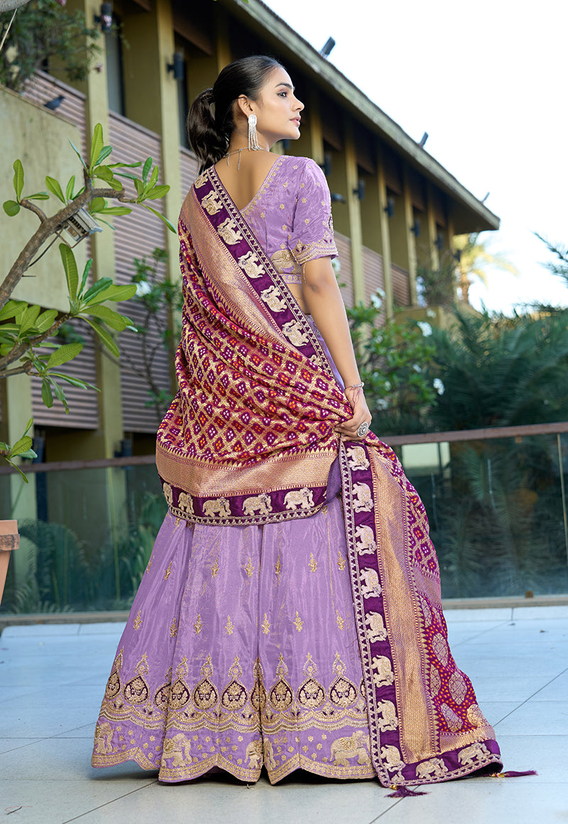 Monjolika Fashion Lavender Embroidered Viscose Lehenga Choli