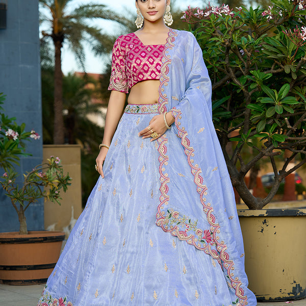 Monjolika Fashion Sky Blue Embroidered Viscose Lehenga Choli - Distacart