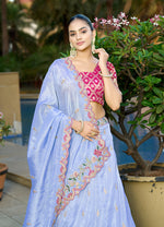 Thumbnail for Monjolika Fashion Sky Blue Embroidered Viscose Lehenga Choli