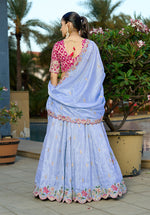 Thumbnail for Monjolika Fashion Sky Blue Embroidered Viscose Lehenga Choli
