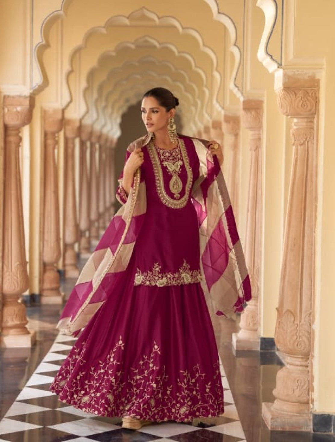Anaita Purple Chinon Readymade Suit With Embroidery & Mirror Work
