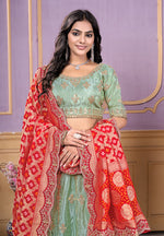 Thumbnail for Monjolika Fashion Viscose Pista Green Embroidered Reception Lehenga Choli
