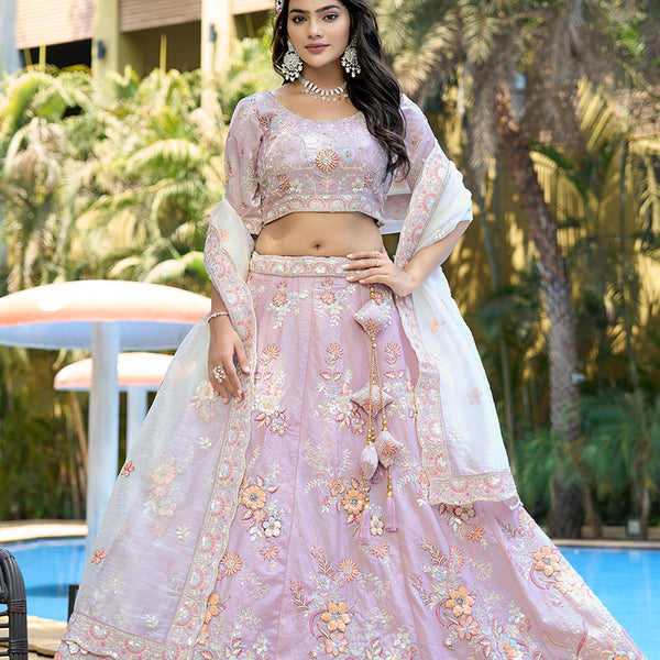 Monjolika Fashion Silk Embroidered Light Pink Designer Lehenga Choli - Distacart
