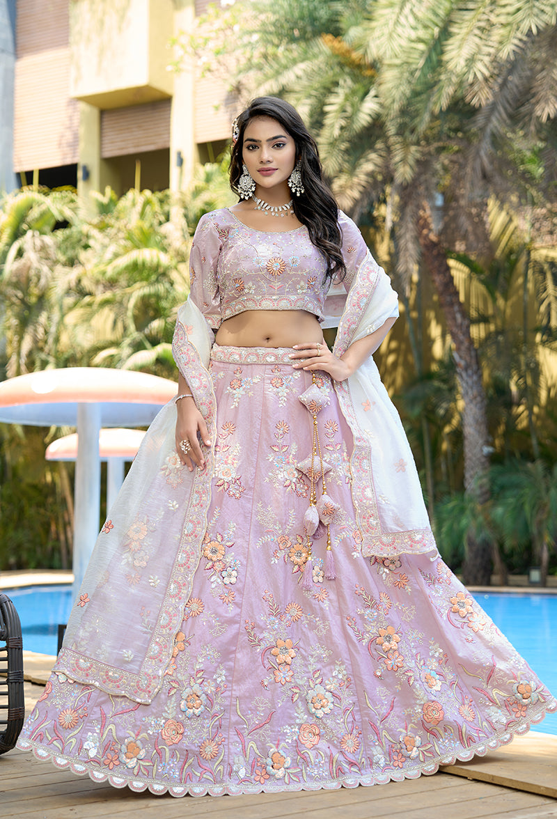 Monjolika Fashion Silk Embroidered Light Pink Designer Lehenga Choli - Distacart