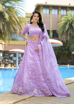 Thumbnail for Monjolika Fashion Organza Lavender Sequins Work Lehenga Choli Set